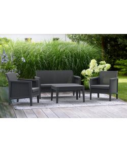 Keter Set Salotto da Giardino Atlas Finitura Juta Grafite con Cuscini