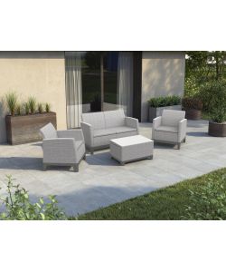 Keter Lounge Set Scandi Forma Juta Grigio Chiaro 2 Poltrone, Divano e Tavolino