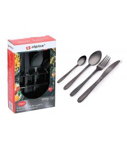 Kampa - Set Posate Da Campeggio Kensington In Acciaio Inox, 16 Pezzi: Coltelli, Forchette, Cucchiai Da Dessert E Da Tè