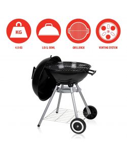 BBQ Barbecue Nero Tondo 2 Ruote con Coperchio e Griglia - 50x49x73 cm