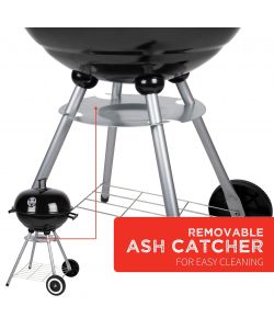 BBQ Barbecue Nero Tondo 2 Ruote con Coperchio e Griglia - 50x49x73 cm