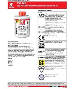 Griffon Colla PVC Gel Trasparente 500 ml per Tubi e Raccordi PVC