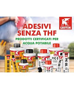 Griffon Colla PVC Gel Trasparente 500 ml per Tubi e Raccordi PVC