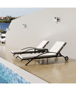 Lettini Prendisole con Tavolino in Polyrattan Nero 42491