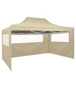Tenda Pieghevole Pop-Up 4 Pareti Laterali 3x4,5 m Bianco Crema