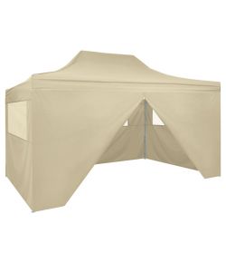 Tenda Pieghevole Pop-Up 4 Pareti Laterali 3x4,5 m Bianco Crema