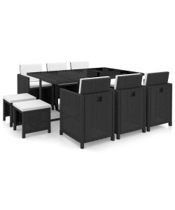 Set da Pranzo da Giardino 11 pz con Cuscini in Polyrattan Nero  42523