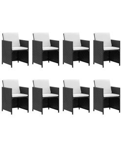 Set da Pranzo da Giardino 13 pz con Cuscini in Polyrattan Nero