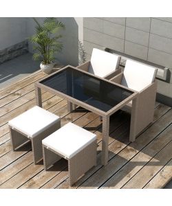 Set da Pranzo da Giardino 5 pz con Cuscini in Polyrattan Beige