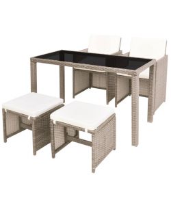 Set da Pranzo da Giardino 5 pz con Cuscini in Polyrattan Beige