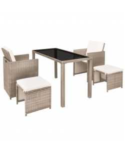 Set da Pranzo da Giardino 5 pz con Cuscini in Polyrattan Beige