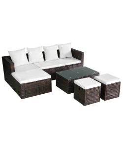 Set Divani da Giardino 4 pz con Cuscini in Polyrattan Marrone 42585