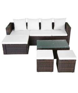 Set Divani da Giardino 4 pz con Cuscini in Polyrattan Marrone 42585