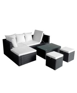 Set Divani da Giardino 4 pz con Cuscini in Polyrattan Nero 42586