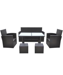 Set da Pranzo da Giardino 6 pz con Cuscini Polyrattan Marrone