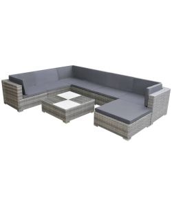 Set Divani da Giardino 8 pz con Cuscini in Polyrattan Grigio
