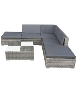 Set Divani da Giardino 6 pz con Cuscini in Polyrattan Grigio 42745