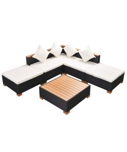 Set Divani da Giardino 6 pz con Cuscini in Polyrattan Nero 42755