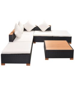 Set Divani da Giardino 6 pz con Cuscini in Polyrattan Nero 42755