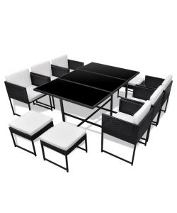 Set da Pranzo da Giardino 11 pz con Cuscini in Polyrattan Nero  42760