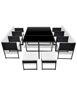 Set da Pranzo da Giardino 11 pz con Cuscini in Polyrattan Nero  42760