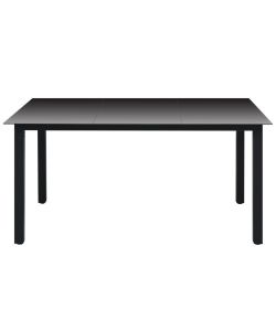 Tavolo da Giardino Nero 150x90x74 cm in Alluminio e Vetro