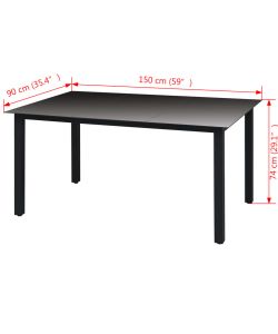 Tavolo da Giardino Nero 150x90x74 cm in Alluminio e Vetro