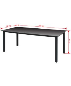 Tavolo da Giardino Nero 190x90x74 cm in Alluminio e Vetro