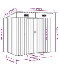Capanno da Giardino Grigio in Metallo 190x124x181 cm