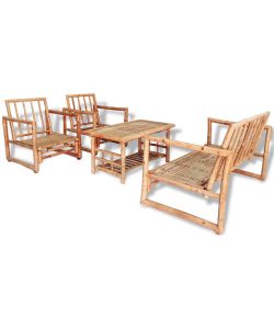 vidaXL Set Divani da Giardino in Bamb con Cuscini - Marrone