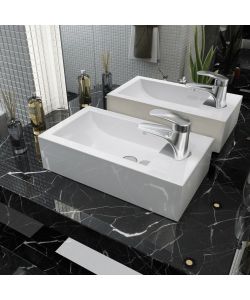 Lavandino con Foro Rubinetto Rettangolare Ceramica 46x25,5x12cm