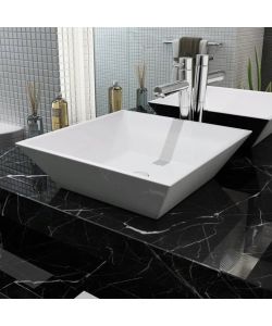 Lavandino Quadrato in Ceramica Bianca 41,5x41,5x12 cm