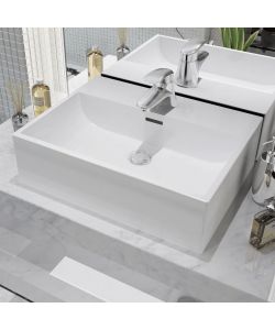 Lavandino con Foro Rubinetto in Ceramica Bianca 51,5x38,5x15 cm