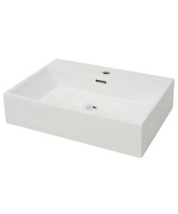 Lavandino con Foro Rubinetto Ceramica Bianca 60,5x42,5x14,5 cm