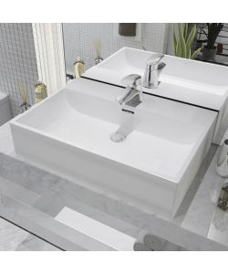 Lavandino con Foro Rubinetto Ceramica Bianca 60,5x42,5x14,5 cm