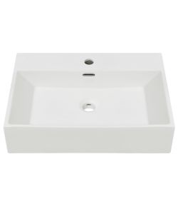 Lavandino con Foro Rubinetto Ceramica Bianca 60,5x42,5x14,5 cm