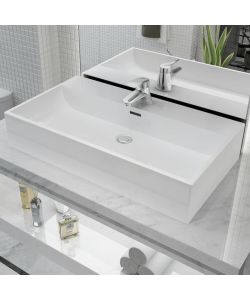 Lavandino con Foro Rubinetto in Ceramica Bianca 76x42,5x14,5 cm