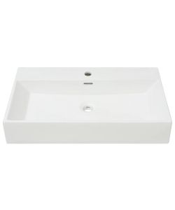 Lavandino con Foro Rubinetto in Ceramica Bianca 76x42,5x14,5 cm