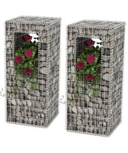 Pali/Fioriere in Gabbione 2 pz in Rete Acciaio 50x50x120 cm