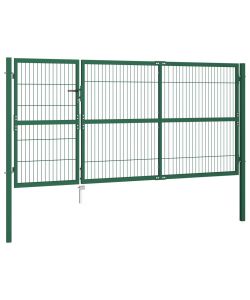 Cancello di Recinzione con Paletti 350x140 cm in Acciaio Verde