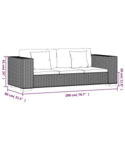 vidaXL Divano in Rattan - Marrone - 3 Posti