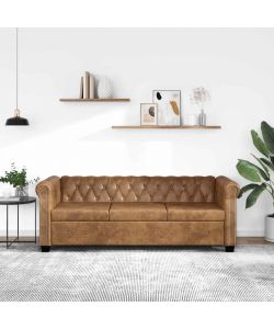 Divano Chesterfield 3 Posti Similpelle Marrone 200x76x70 cm