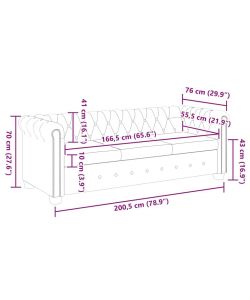 Divano Chesterfield 3 Posti Similpelle Marrone 200x76x70 cm