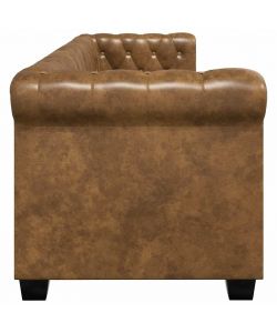 Divano Chesterfield 3 Posti Similpelle Marrone 200x76x70 cm