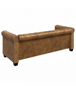 Divano Chesterfield 3 Posti Similpelle Marrone 200x76x70 cm