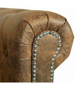 Divano Chesterfield 3 Posti Similpelle Marrone 200x76x70 cm