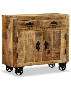 Credenza con 2 Cassetti e 1 Armadietto in Legno Grezzo di Mango