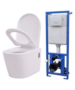 WC a Muro con Sciacquone Nascosto in Ceramica Bianco