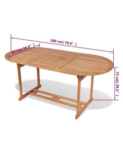 vidaXL Tavolo da Giardino in Teak - Marrone - 180x90x75 cm