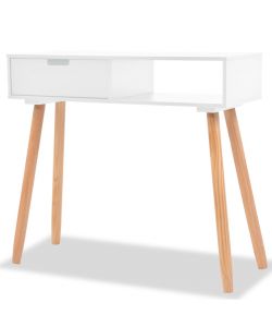 Tavolo Consolle in Legno di Pino Massello 80x30x72 cm Bianco